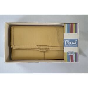 New Old Stock Vintage Fossil Yellow Bi Fold Checkbook Leather Yellow ID Wallet